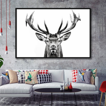 Deer Stag Head Black And White V2, Framed Canvas Painting, Framed Canvas Prints Wall Art Decor