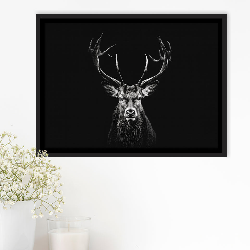 Deer Stag Head Luxury Art Black And White, Framed Canvas Painting, Framed Canvas Prints Wall Art Decor
