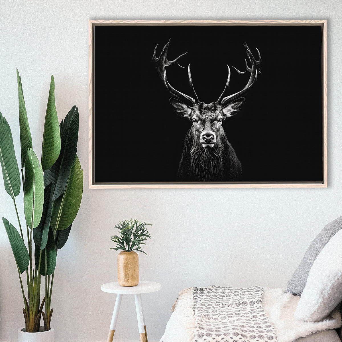 Deer Stag Head Luxury Art Black And White, Framed Canvas Painting, Framed Canvas Prints Wall Art Decor