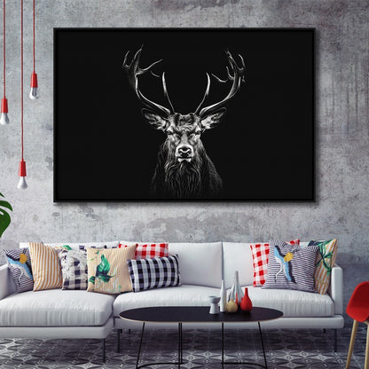 Deer Stag Head Luxury Art Black And White, Framed Canvas Painting, Framed Canvas Prints Wall Art Decor