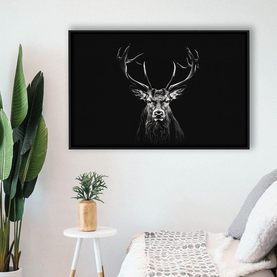 Deer Stag Head Luxury Art Black And White, Framed Canvas Painting, Framed Canvas Prints Wall Art Decor