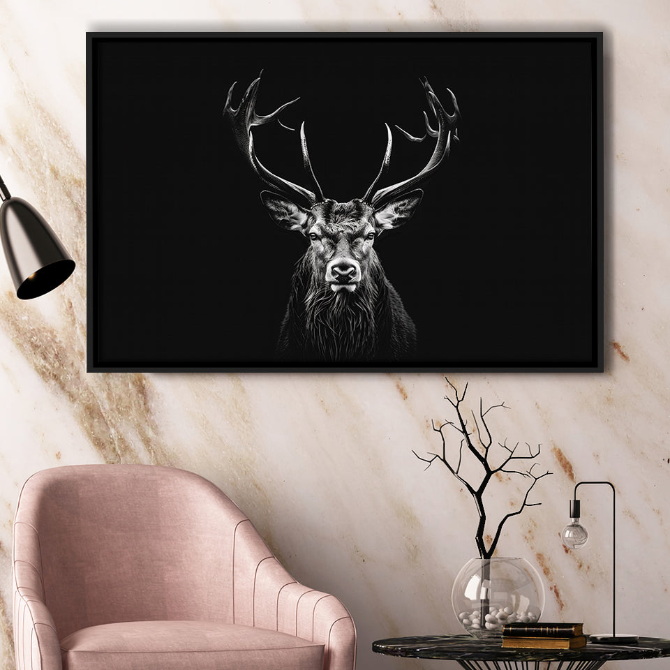 Deer Stag Head Luxury Art Black And White, Framed Canvas Painting, Framed Canvas Prints Wall Art Decor