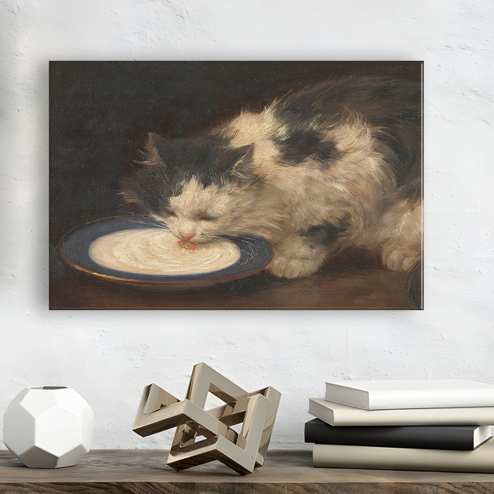 Delicious Milk Vintage Art Print Cute Cat Vintage Painting Antique Art, Canvas Print Wall Art, Wall Decor, Painting Canvas