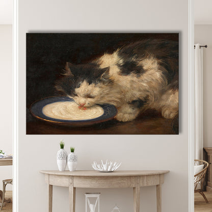 Delicious Milk Vintage Art Print Cute Cat Vintage Painting Antique Art, Canvas Print Wall Art, Wall Decor, Painting Canvas