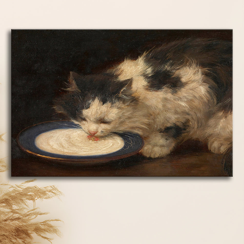 Delicious Milk Vintage Art Print Cute Cat Vintage Painting Antique Art, Canvas Print Wall Art, Wall Decor, Painting Canvas
