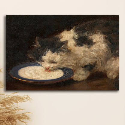Delicious Milk Vintage Art Print Cute Cat Vintage Painting Antique Art, Canvas Print Wall Art, Wall Decor, Painting Canvas