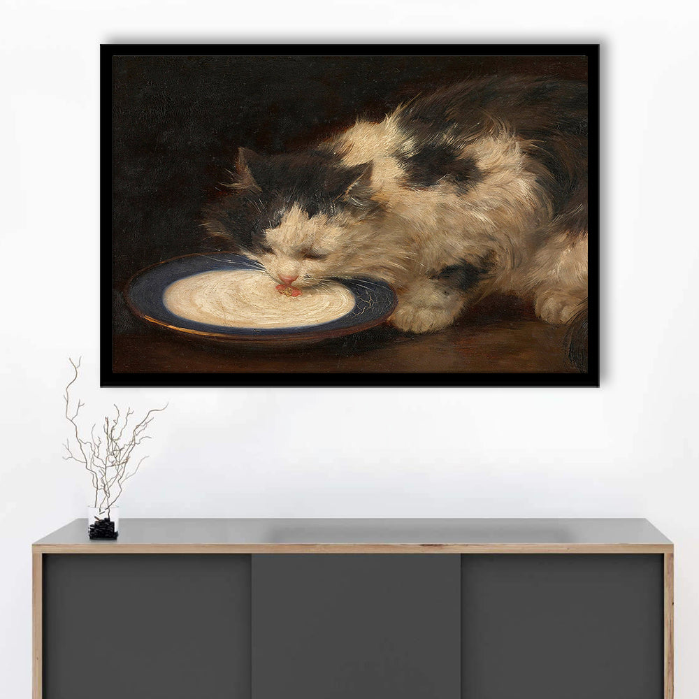 Delicious Milk Vintage Art Print Cute Cat Vintage Painting Antique Art, Framed Art Print Wall Decor, Picture Framed