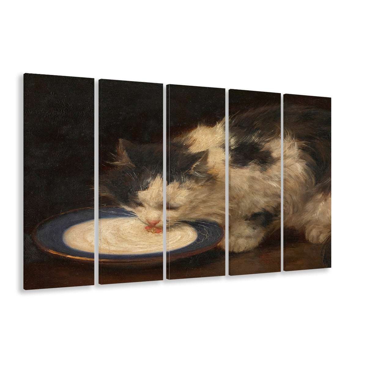 Delicious Milk Vintage Art Print Cute Cat Vintage Painting Antique Art, 5 Panel B Canvas Print Wall Art, Extra Large Canvas