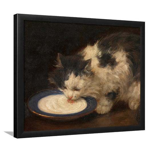 Delicious Milk Vintage Art Print Cute Cat Vintage Painting Antique Art, Framed Art Print Wall Decor, Picture Framed