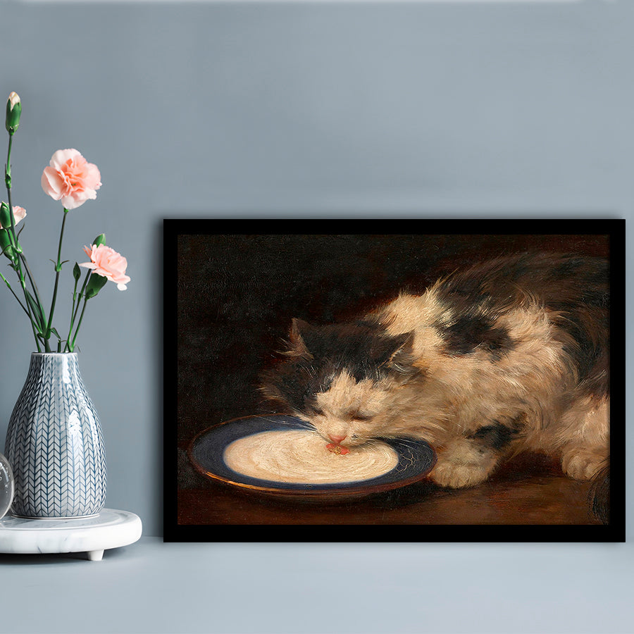 Delicious Milk Vintage Art Print Cute Cat Vintage Painting Antique Art, Framed Art Print Wall Decor, Picture Framed