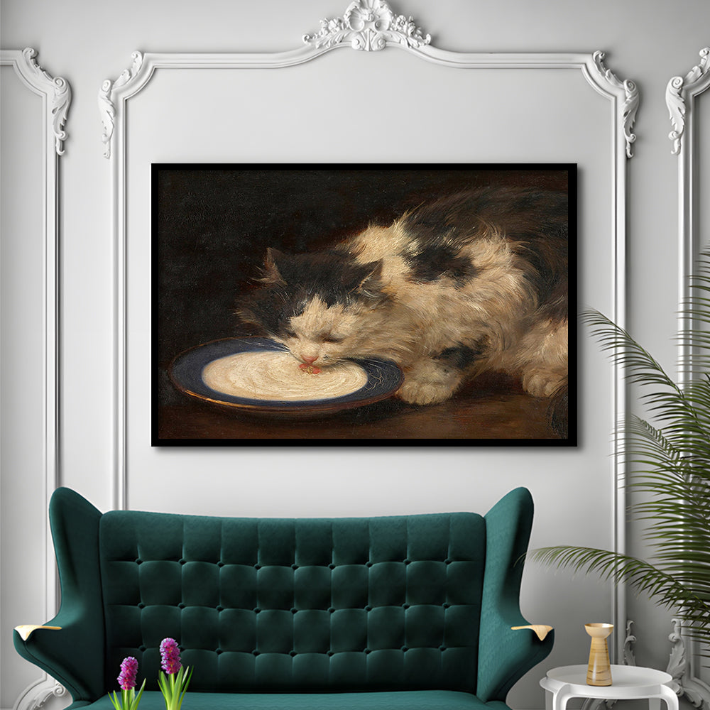 Delicious Milk Vintage Art Print Cute Cat Vintage Painting Antique Art, Framed Art Print Wall Decor, Picture Framed