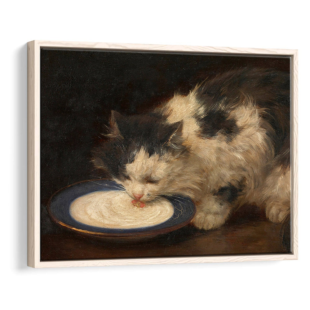 Delicious Milk Vintage Art Print Cute Cat Vintage Painting Antique Art, Framed Canvas Print Wall Art, Floating Frame