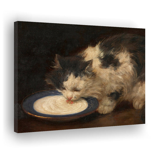 Delicious Milk Vintage Art Print Cute Cat Vintage Painting Antique Art, Canvas Print Wall Art, Wall Decor, Painting Canvas