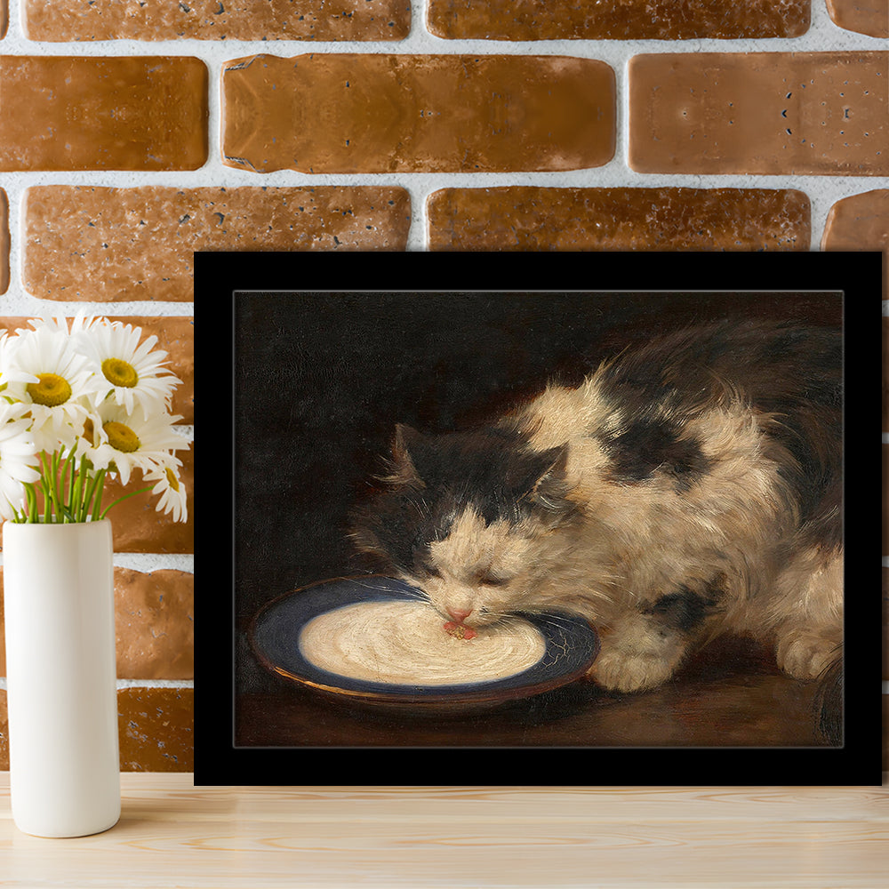 Delicious Milk Vintage Art Print Cute Cat Vintage Painting Antique Art, Framed Art Print Wall Decor, Picture Framed