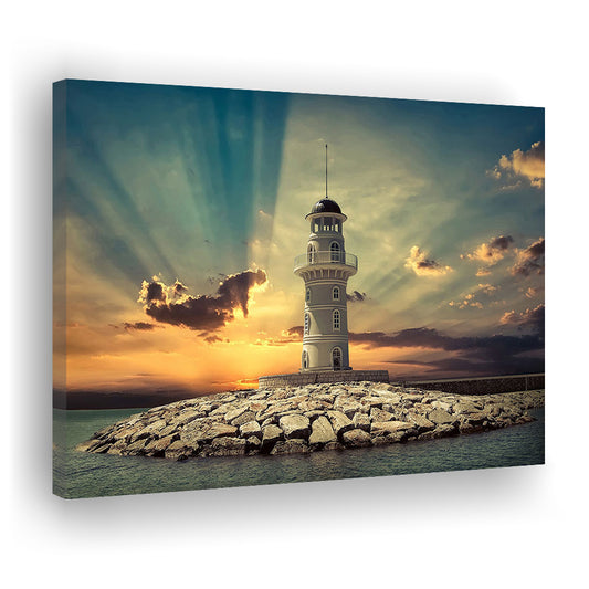 Deluxe Coastal Escape Framed Canvas, Serene Lighthouse Wall Art for Those Who Seek Tranquility, Cavas Print Wall Art Hom Decor