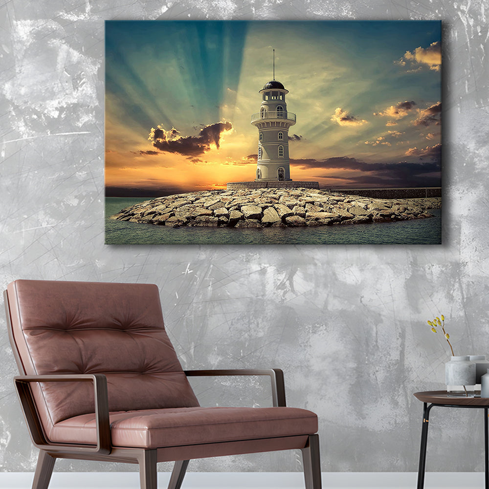 Deluxe Coastal Escape Framed Canvas, Serene Lighthouse Wall Art for Those Who Seek Tranquility, Cavas Print Wall Art Hom Decor