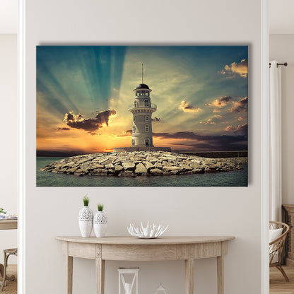 Deluxe Coastal Escape Framed Canvas, Serene Lighthouse Wall Art for Those Who Seek Tranquility, Cavas Print Wall Art Hom Decor