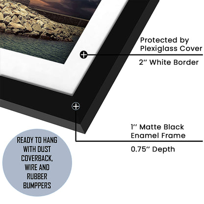 Deluxe Coastal Escape Framed, Serene Lighthouse Wall Art For Those Who Seek Tranquility, Framed Art Print White Border