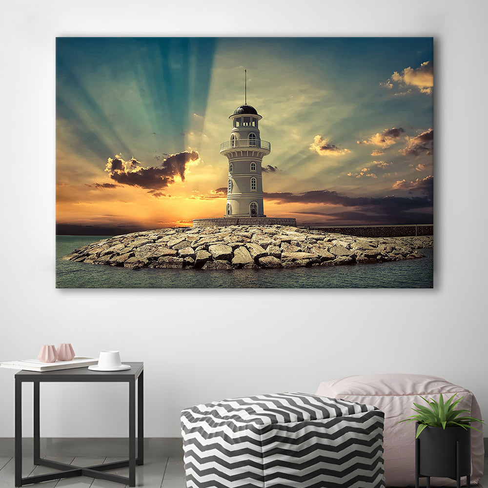 Deluxe Coastal Escape Framed Canvas, Serene Lighthouse Wall Art for Those Who Seek Tranquility, Cavas Print Wall Art Hom Decor