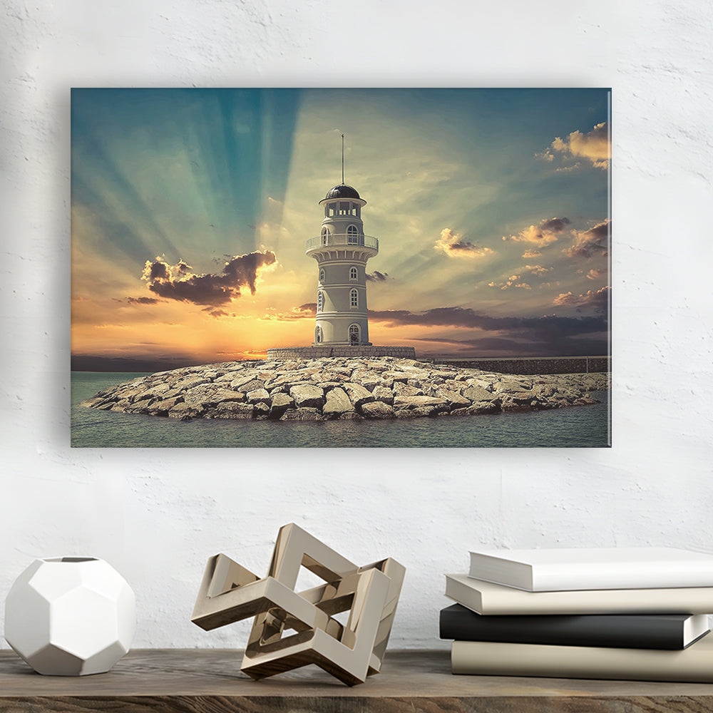 Deluxe Coastal Escape Framed Canvas, Serene Lighthouse Wall Art for Those Who Seek Tranquility, Cavas Print Wall Art Hom Decor