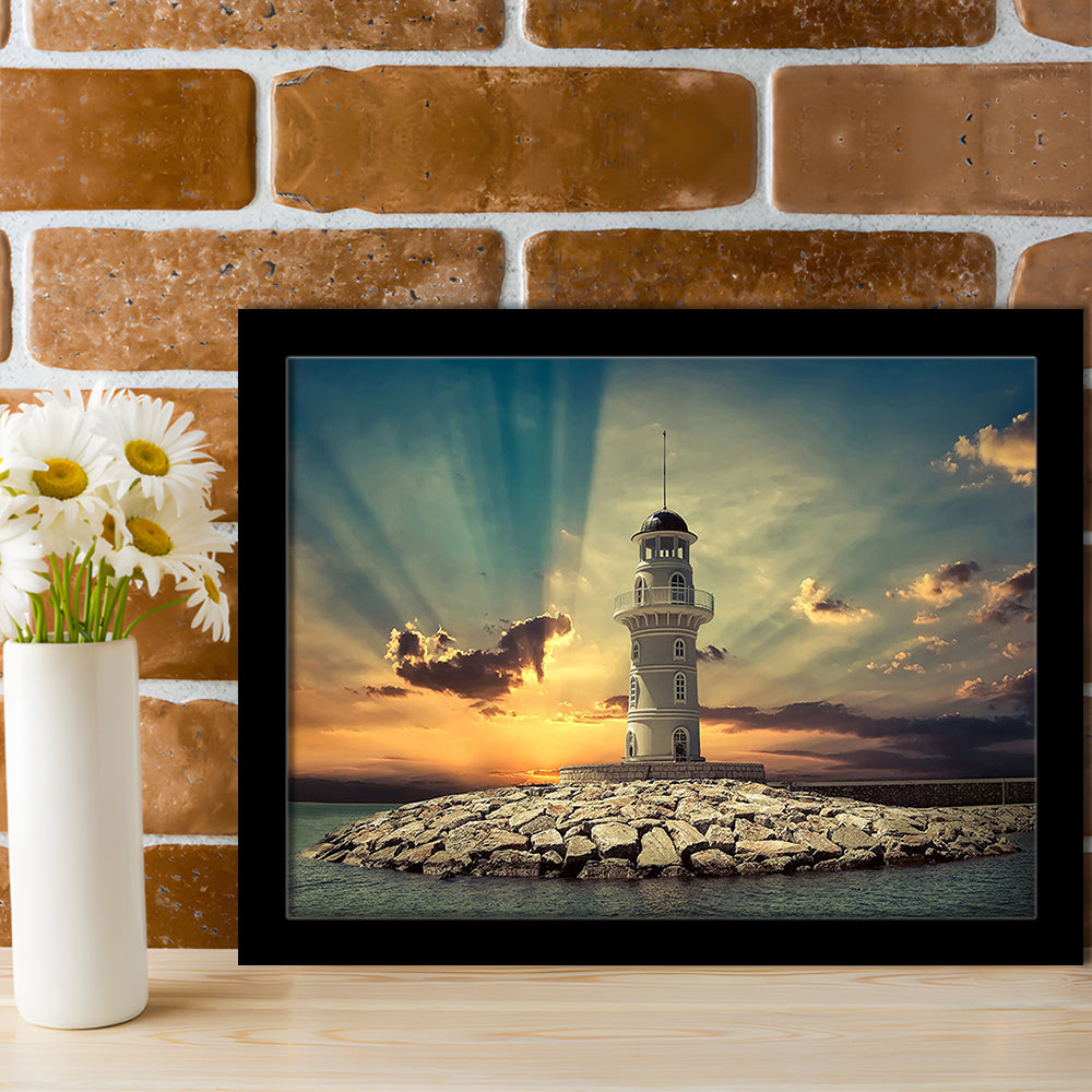 Deluxe Coastal Escape Framed Print, Serene Lighthouse For Those Who Seek Tranquility, Framed Art Print, Picture Framed