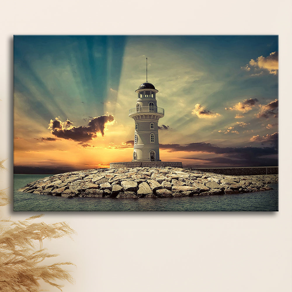Deluxe Coastal Escape Framed Canvas, Serene Lighthouse Wall Art for Those Who Seek Tranquility, Cavas Print Wall Art Hom Decor