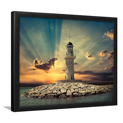 Deluxe Coastal Escape Framed Print, Serene Lighthouse For Those Who Seek Tranquility, Framed Art Print, Picture Framed