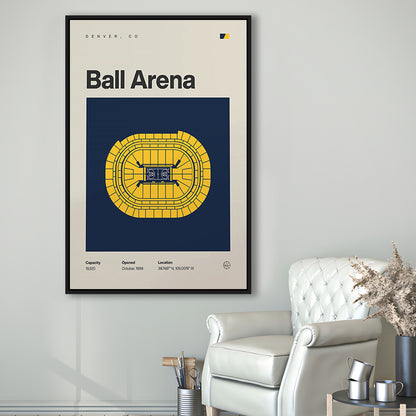 Denver Nuggets Stadium Print, Ball Arena Stadium Print, Man Cave Gift, Floating Framed Canvas Print Wall Art