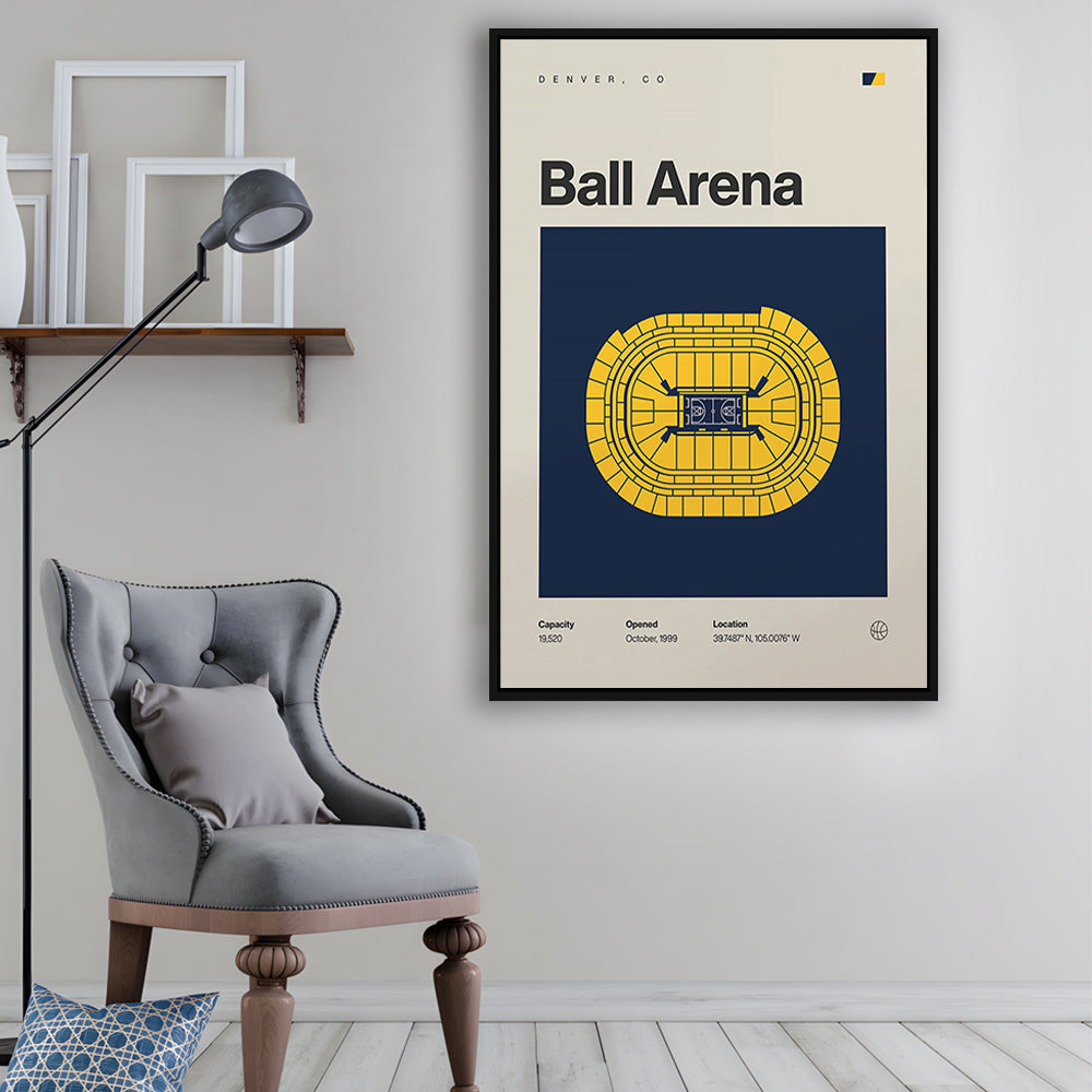 Denver Nuggets Stadium Print, Ball Arena Stadium Print, Man Cave Gift, Floating Framed Canvas Print Wall Art