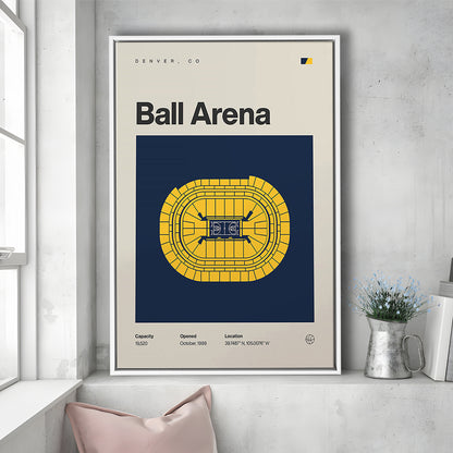 Denver Nuggets Stadium Print, Ball Arena Stadium Print, Man Cave Gift, Floating Framed Canvas Print Wall Art
