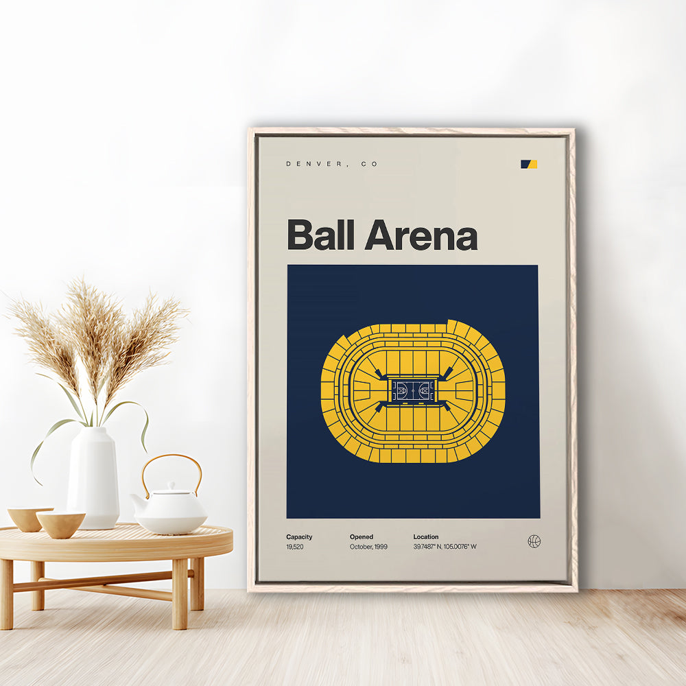 Denver Nuggets Stadium Print, Ball Arena Stadium Print, Man Cave Gift, Floating Framed Canvas Print Wall Art