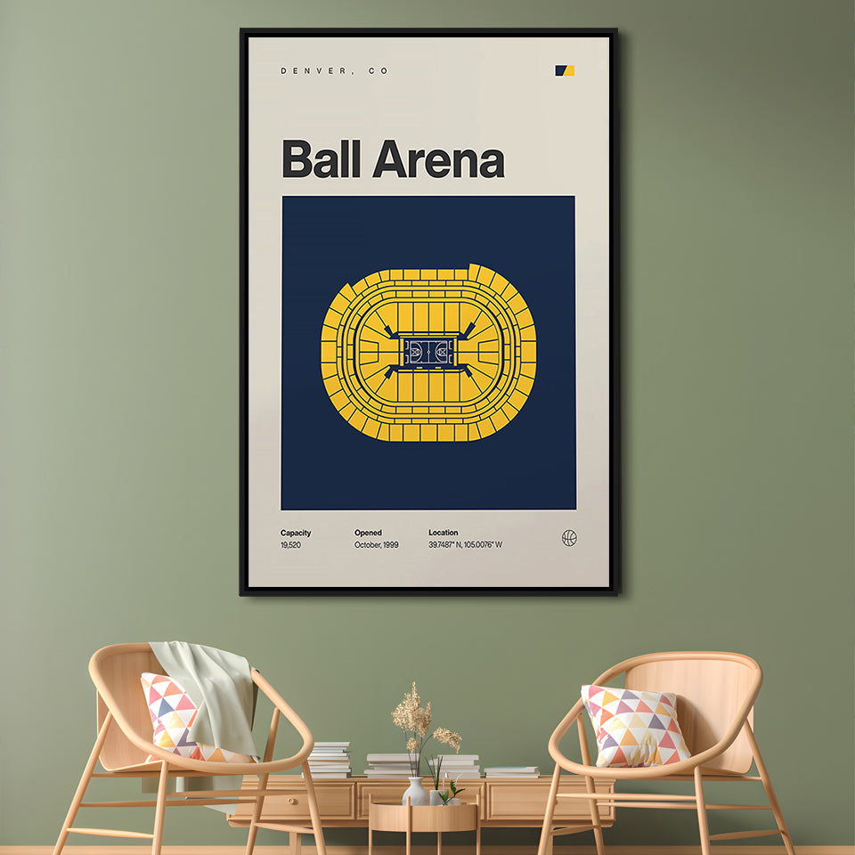 Denver Nuggets Stadium Print, Ball Arena Stadium Print, Man Cave Gift, Floating Framed Canvas Print Wall Art