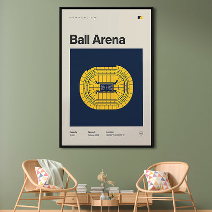 Denver Nuggets Stadium Print, Ball Arena Stadium Print, Man Cave Gift, Floating Framed Canvas Print Wall Art