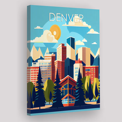 Denver Retro Art Print, Denver City Wall Art, Canvas Print, Painting Canvas, Living Room Decor
