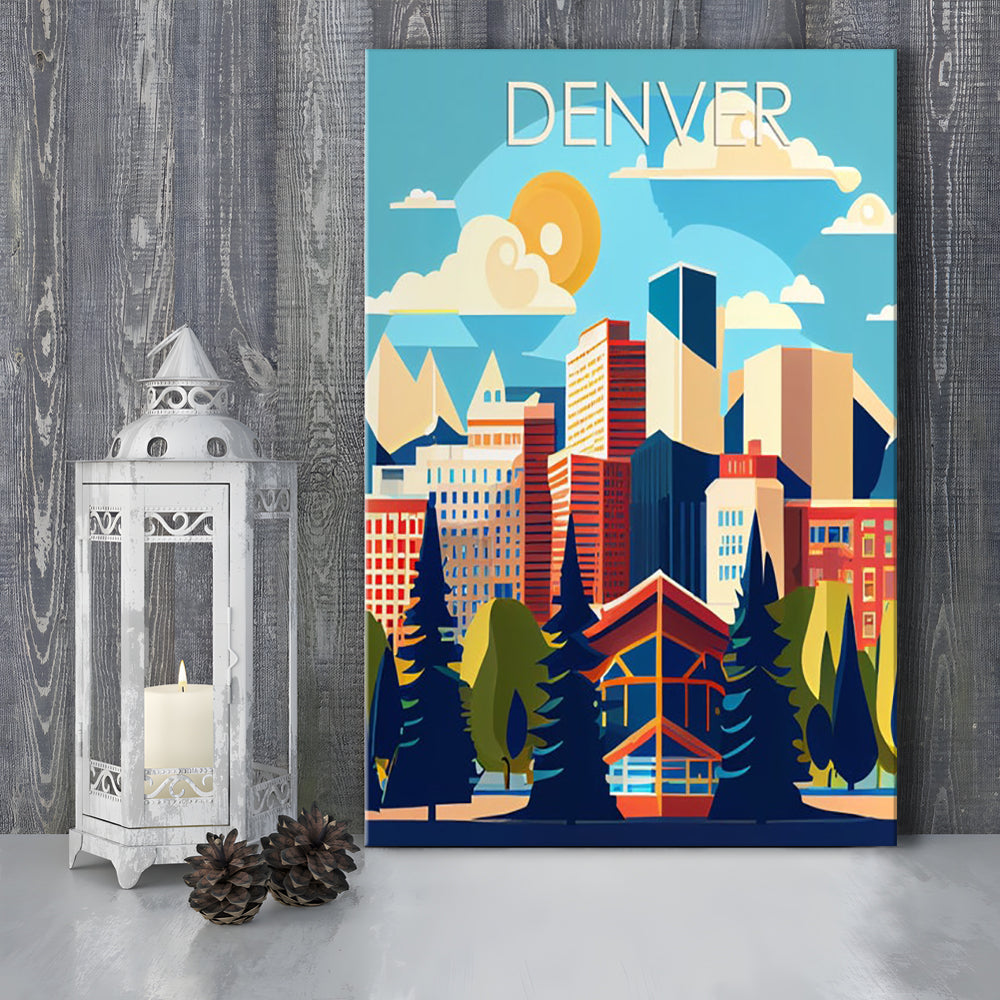 Denver Retro Art Print, Denver City Wall Art, Canvas Print, Painting Canvas, Living Room Decor