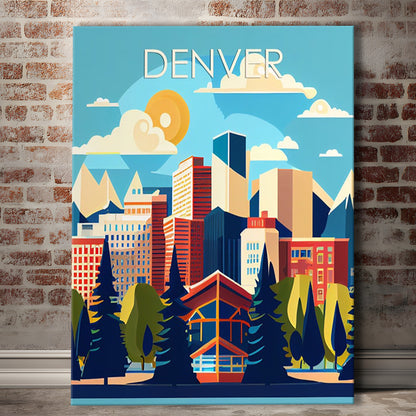 Denver Retro Art Print, Denver City Wall Art, Canvas Print, Painting Canvas, Living Room Decor