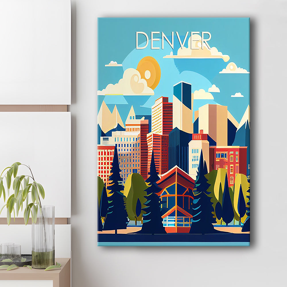 Denver Retro Art Print, Denver City Wall Art, Canvas Print, Painting Canvas, Living Room Decor
