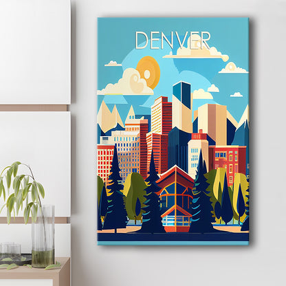 Denver Retro Art Print, Denver City Wall Art, Canvas Print, Painting Canvas, Living Room Decor