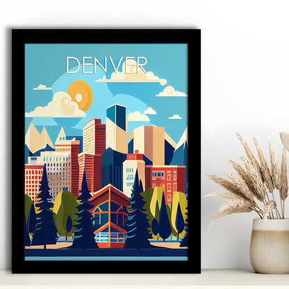 Denver Retro Art Print, Denver City Wall Art, Framed Art Print, Picture Framed, Painting Art