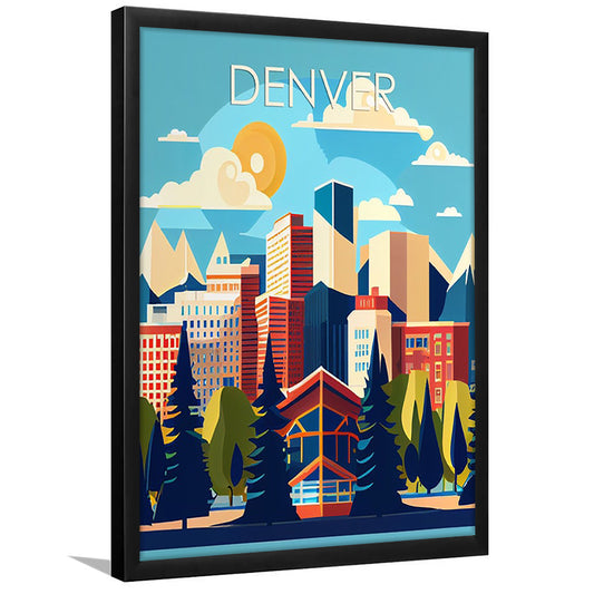 Denver Retro Art Print, Denver City Wall Art, Framed Art Print, Picture Framed, Painting Art