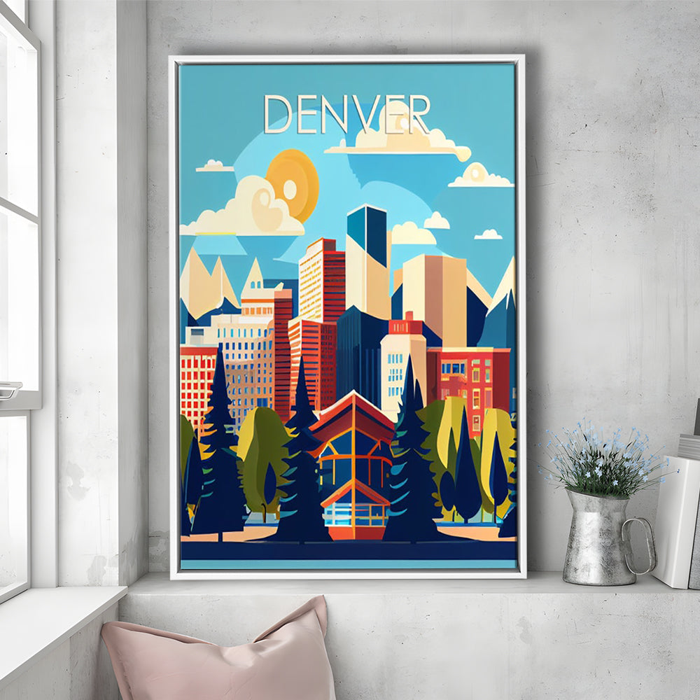 Denver Retro Art Print, Denver City Wall Art, Floating Framed Canvas Print, Framed Picture, Painting Canvas