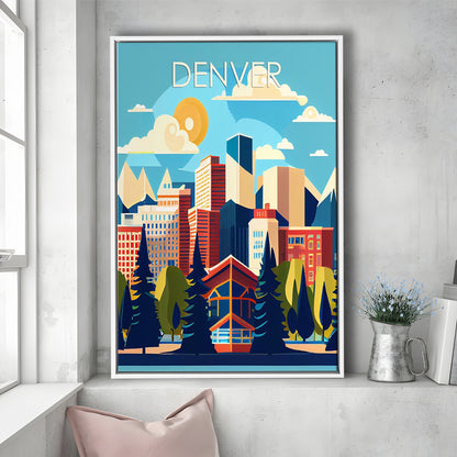 Denver Retro Art Print, Denver City Wall Art, Floating Framed Canvas Print, Framed Picture, Painting Canvas