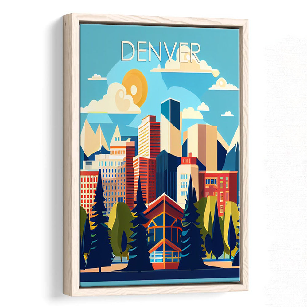 Denver Retro Art Print, Denver City Wall Art, Floating Framed Canvas Print, Framed Picture, Painting Canvas