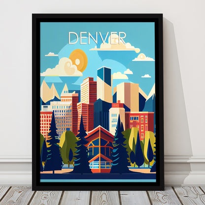 Denver Retro Art Print, Denver City Wall Art, Floating Framed Canvas Print, Framed Picture, Painting Canvas