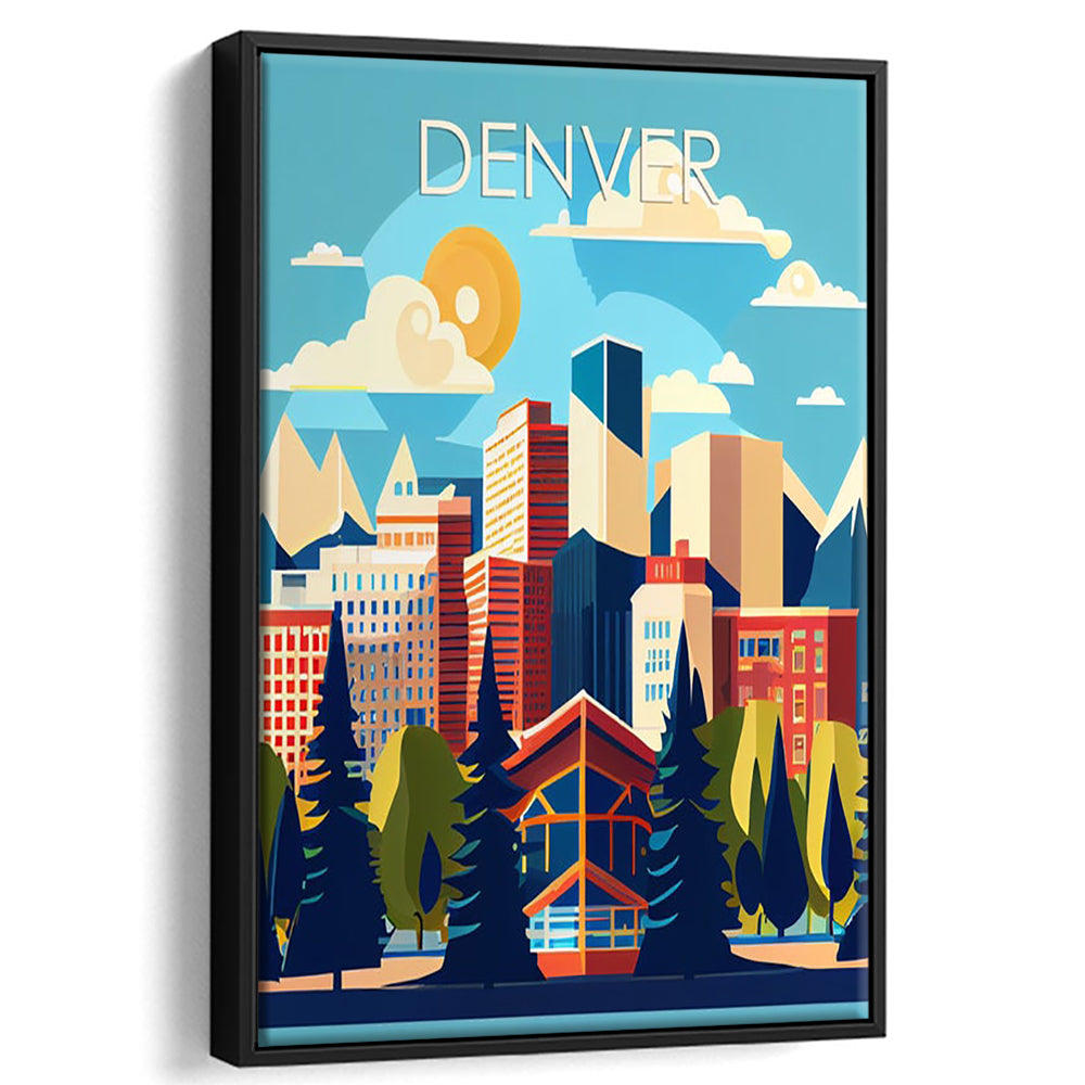 Denver Retro Art Print, Denver City Wall Art, Floating Framed Canvas Print, Framed Picture, Painting Canvas