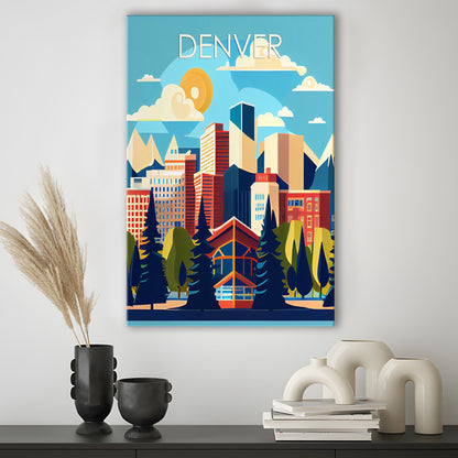 Denver Retro Art Print, Denver City Wall Art, Canvas Print, Painting Canvas, Living Room Decor