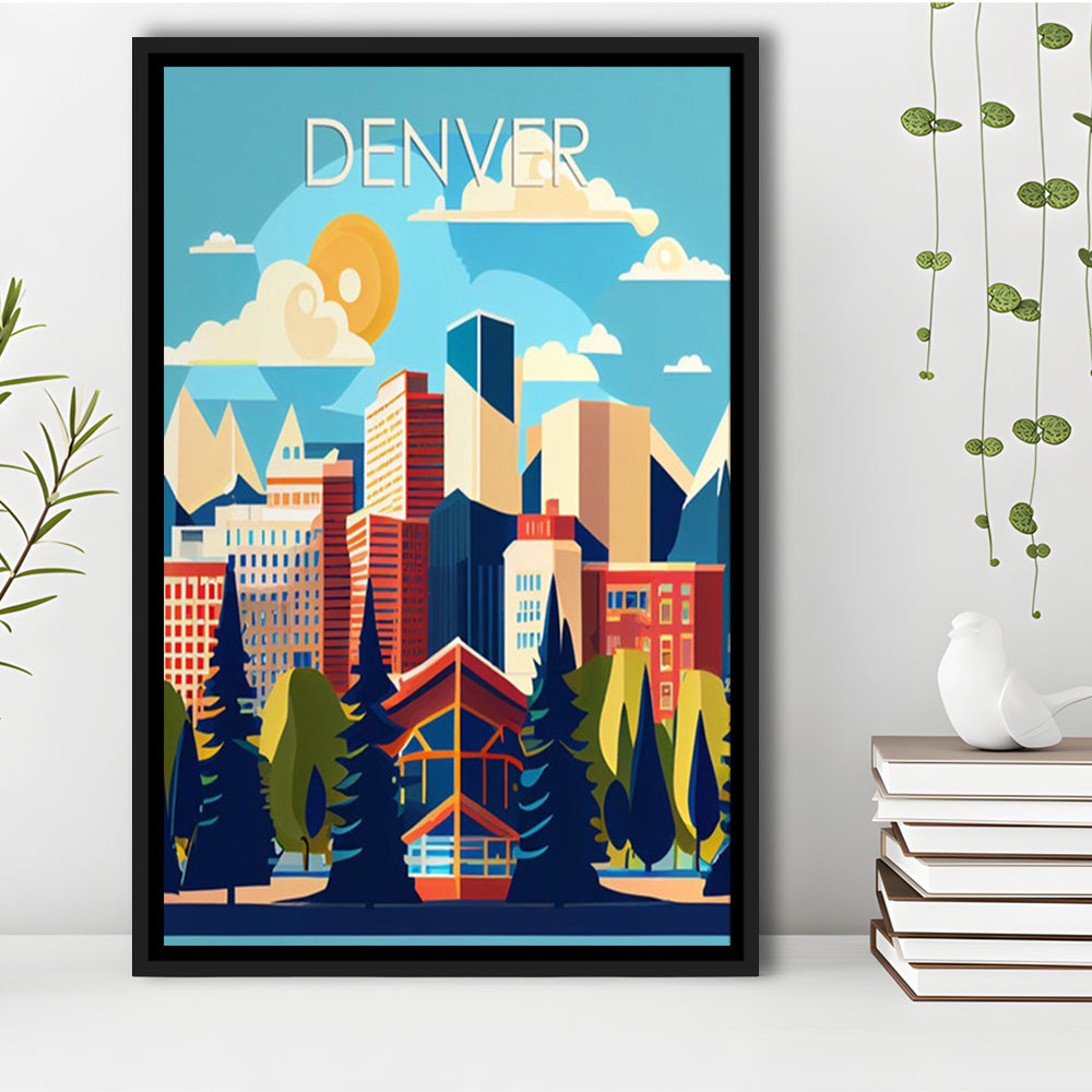 Denver Retro Art Print, Denver City Wall Art, Floating Framed Canvas Print, Framed Picture, Painting Canvas