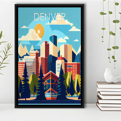 Denver Retro Art Print, Denver City Wall Art, Floating Framed Canvas Print, Framed Picture, Painting Canvas