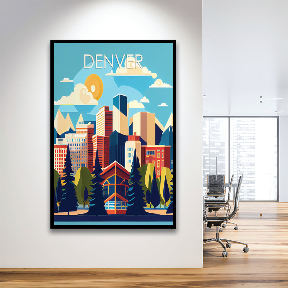 Denver Retro Art Print, Denver City Wall Art, Framed Art Print, Picture Framed, Painting Art