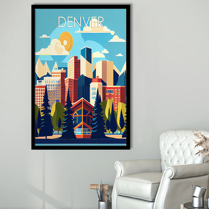 Denver Retro Art Print, Denver City Wall Art, Framed Art Print, Picture Framed, Painting Art